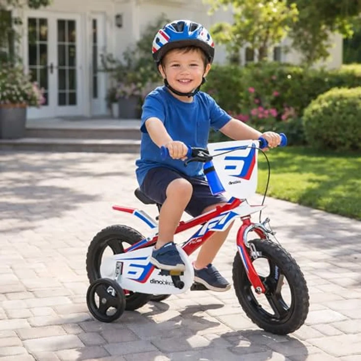 Dino Kinderfahrrad Mountainbike 12 Zoll, 1 Gang, mit Stützrädern, Frontschild und coolen Schutzblechen, in verschiedenen Farben – Bild 3