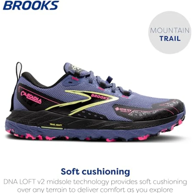 Brooks CASCADIA 18 GTX Lady, wasserfester Trailrunning-Schuh mit softe Dämpfung und Traktion, Grey Blue/Black/Pink, Größe US 8.5 - EU 40 - CM 25.5 - UK 6.5 – Bild 2