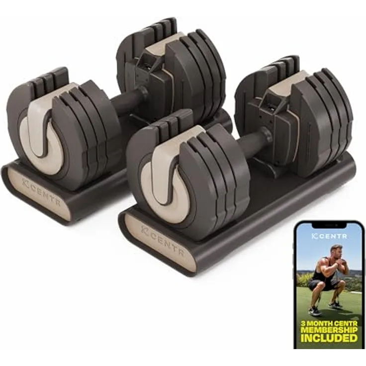 Centr Smart Stack 50 verstellbare Hanteln – 2,3–22,7 kg verstellbares Hantel-Set mit ergonomischem Griff – Heim-Fitness-Studio verstellbare Gewichte – inklusive 3-Monats-Mitgliedschaft für Centr von CENTR
