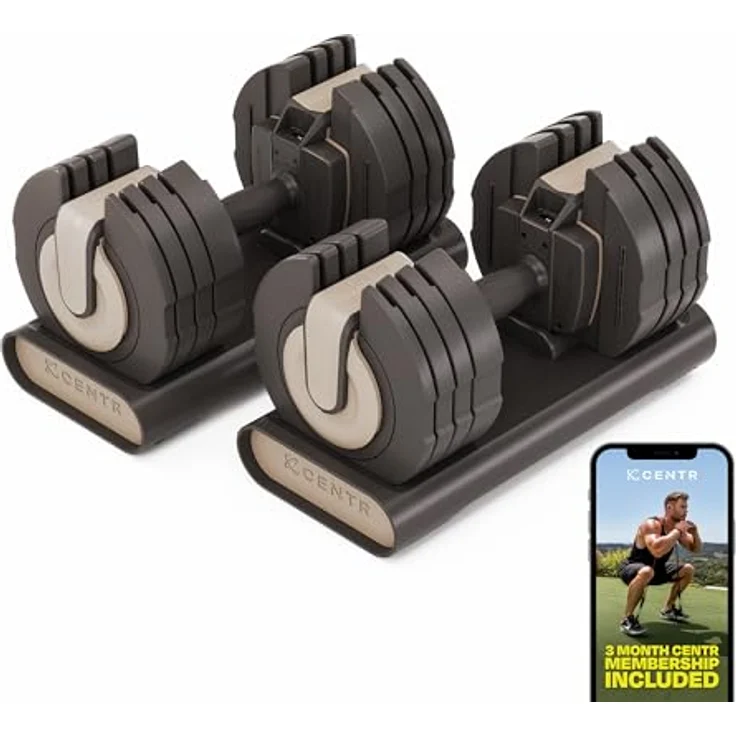 Centr Smart Stack 50 verstellbare Hanteln – 2,3–22,7 kg verstellbares Hantel-Set mit ergonomischem Griff – Heim-Fitness-Studio verstellbare Gewichte – inklusive 3-Monats-Mitgliedschaft für Centr von CENTR – Bild 1