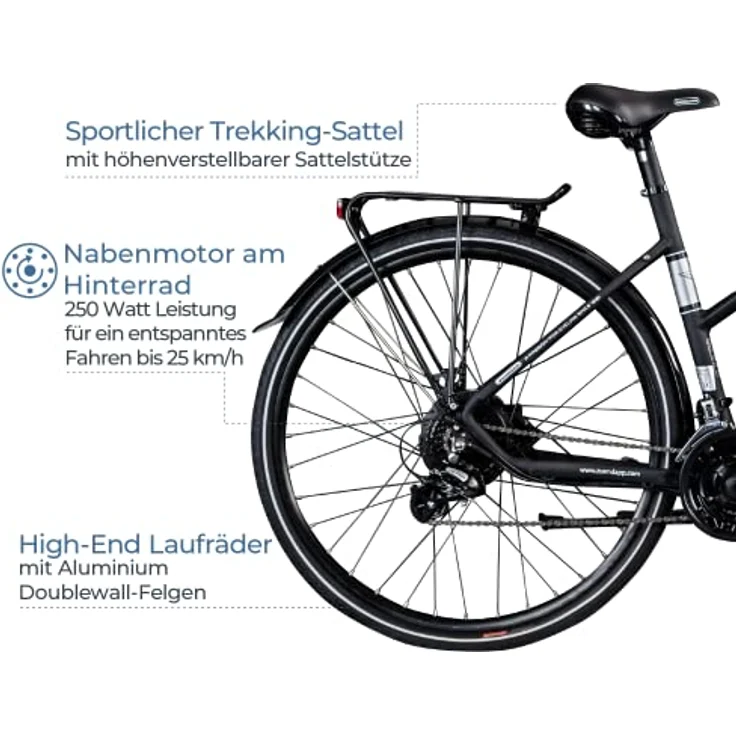 ZÜNDAPP Z810 Damen E-Bike Trekkingrad Pedelec E-Trekkingrad Fahrrad Trekking Bike StVZO (schwarz, 50 cm) - Leistungsstarker Heckmotor, 24 Gang Schaltung, hydraulische Scheibenbremsen – Bild 4