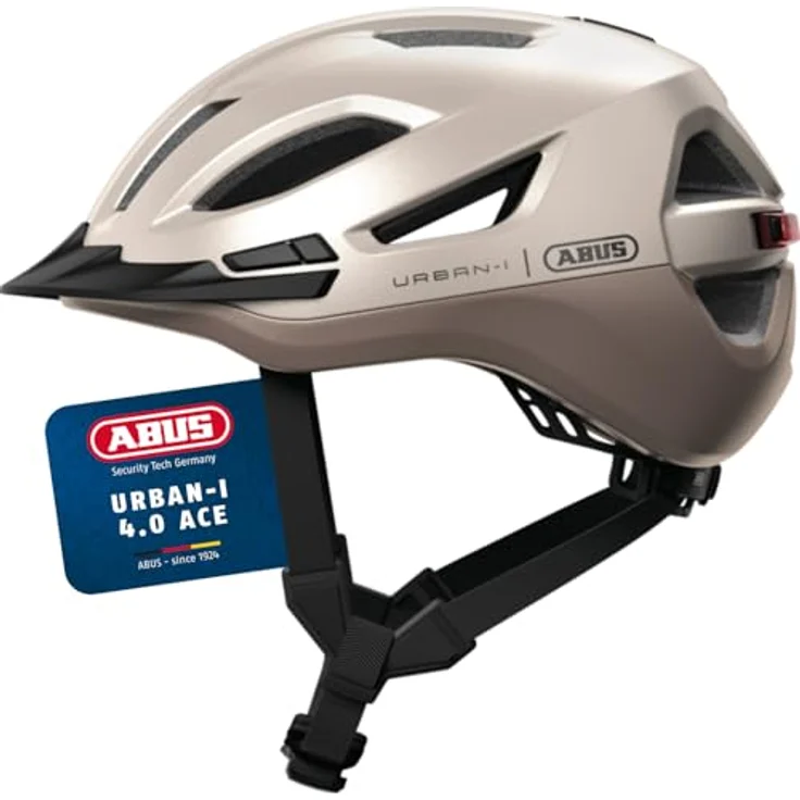 ABUS Stadthelm Urban-I 4.0 ACE, Fahrradhelm mit Licht und Zoom Spin Verstellsystem, Größe M, beige – Bild 1