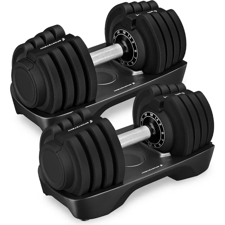 Sportstech Hantel Ironmate 18, verstellbare Kurzhantel bis 18 kg mit ergonomischem Anti-Rutschgriff und praktischer Ablage