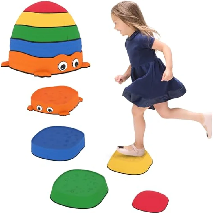 AIYAPLAY Balanciersteine für Kinder, 5 Stück Rutschfeste Trittsteine für Gleichgewicht und Motorik, für Kinder 2-8 Jahre, Drinnen und Draußen, farbenfroh