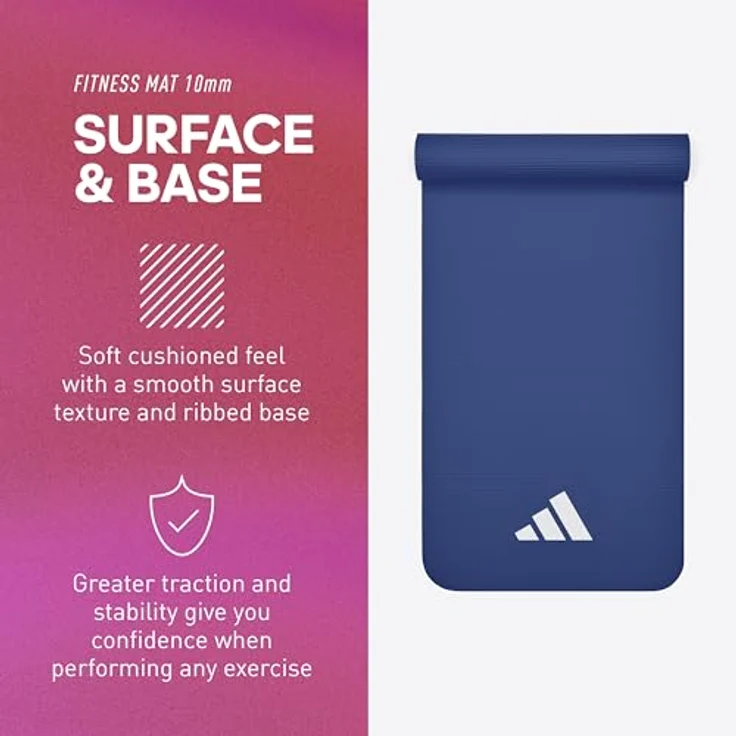 adidas Yogamatte 10 mm, gepolsterte Fitnessmatte mit geriffelter Unterseite für optimale Stabilität, blau – Bild 2