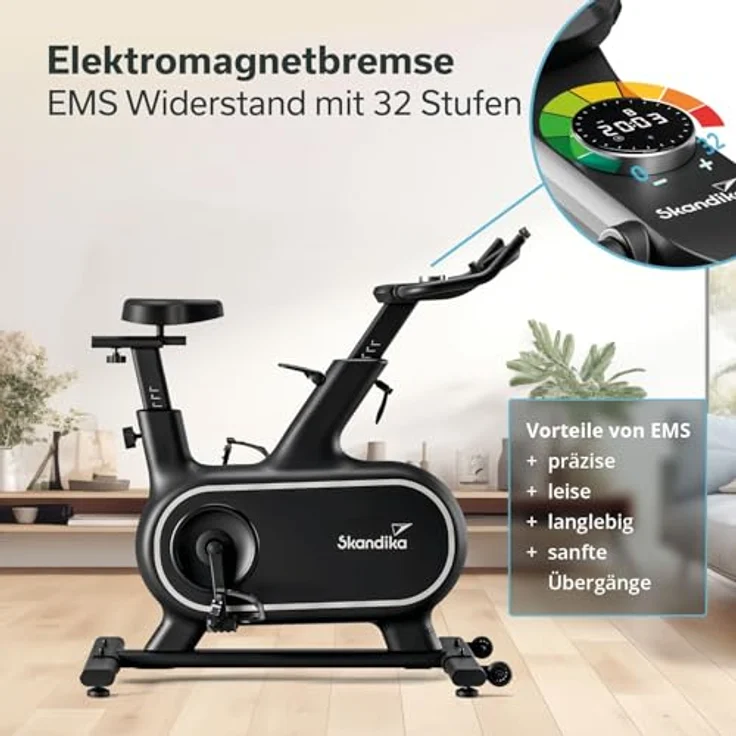 Skandika Heimtrainer Fahrrad Cykling P12-H | 32 Stufen, Premium EMS Bremssystem, App Steuerung mit Kinomap, Hometrainer Fahrrad für Zuhause | Indoor Bike, Fitnessfahrrad, Trimmrad, blau – Bild 2