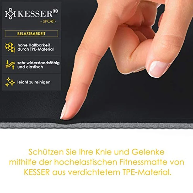 KESSER® Gymnastikmatte mit Tragegurt rutschfest TPE Yogamatte Gepolstert & rutschfest Fitnessmatte, 183 x 61 Trainingsmatte für Fitness Sportmatte, Pilates & Gymnastik Workout extradick (Schwarz) – Bild 3