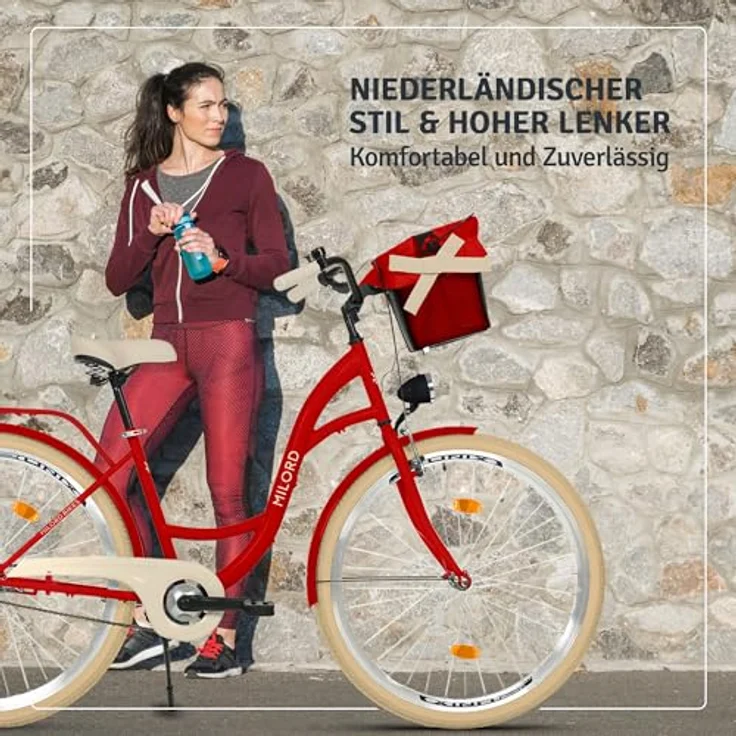 Milordbikes City-Fahrrad, Rot, 46 cm, leichtes Metall-Citybike mit Aluminiumfelgen und hinterem Träger für Freizeit und Fitness – Bild 4