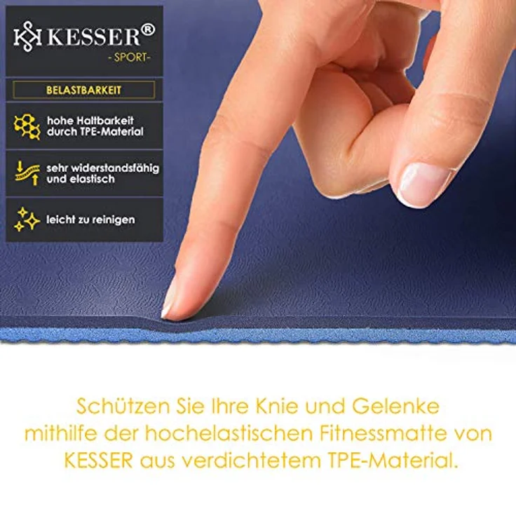 KESSER® Gymnastikmatte mit Tragegurt rutschfest TPE Yogamatte Gepolstert & rutschfest Fitnessmatte, 183 x 61 Trainingsmatte für Fitness Sportmatte, Pilates & Gymnastik Workout extradick – Bild 3