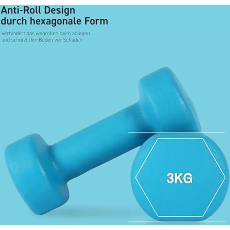 MSPORTS Hanteln Set Premium, Kurzhanteln Paar 0,5-5 kg, Neopren, inkl. Übungsposter und Workout App, 3 kg blau, ideal für Physiotherapie und Functional Fitness – Bild 4