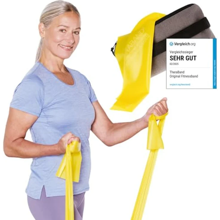 ARTZT TheraBand 2,50m gelb inkl. Türanker & Tasche, Widerstand 1,3kg, 100% Naturlatex für Heimtraining und Therapie – Bild 1