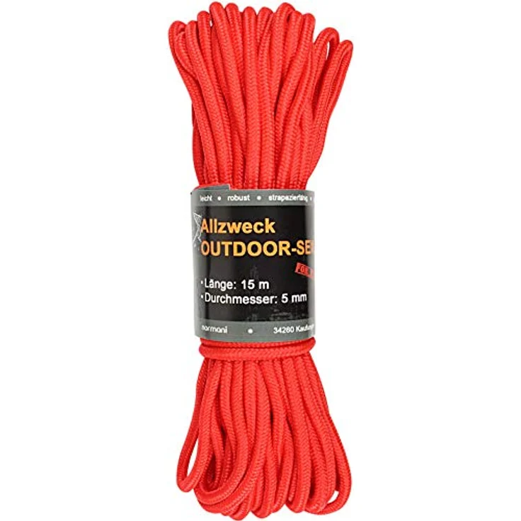 normani Polypropylen-Seil, belastbar bis 250 kg, rot, 9mm/60m, für Camping und Freizeit – Bild 1