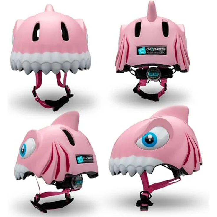 Crazy Safety Kinder Fahrradhelm 3D Tierhelm für 2-7 Jahre, verstellbar, licht und belüftet, 49-55 cm (Hai Rosa) – Bild 2
