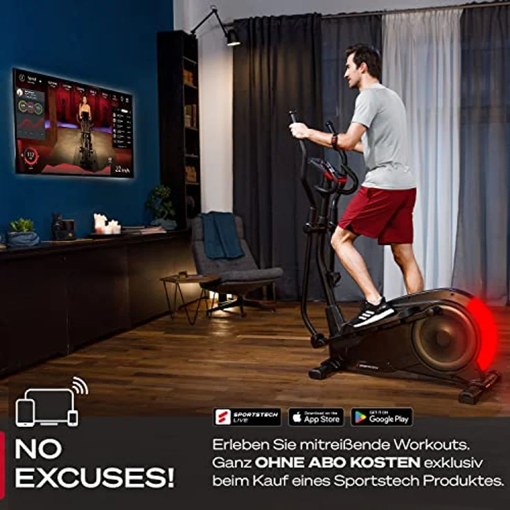 Sportstech CX700 mit innovativer LED Technologie | Profigerät Crosstrainer für Zuhause | Heimtrainer mit 12 Programme & 1 HRC & 1 Watt Mode | Ellipsentrainer gelenkschonend mit Magnetbremssystem 24 kg – Bild 3