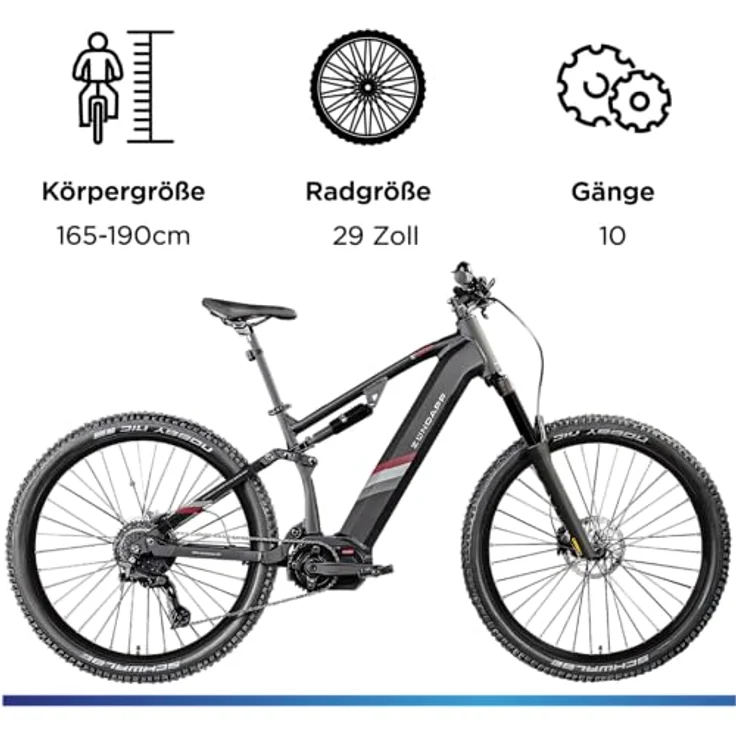 Zündapp E-Bike MTB X1000, 29 Zoll Fully mit 10-Gang Schaltung, 733 Wh Akku, schwarz – Bild 3