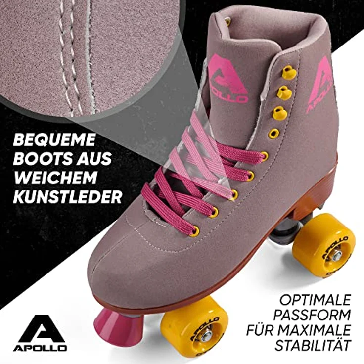 Apollo Rollschuhe Retro Discoroller, verstellbare Disco Roller Skates, größenverstellbar Rollerskates, Retro Design, schwarz – Bild 2