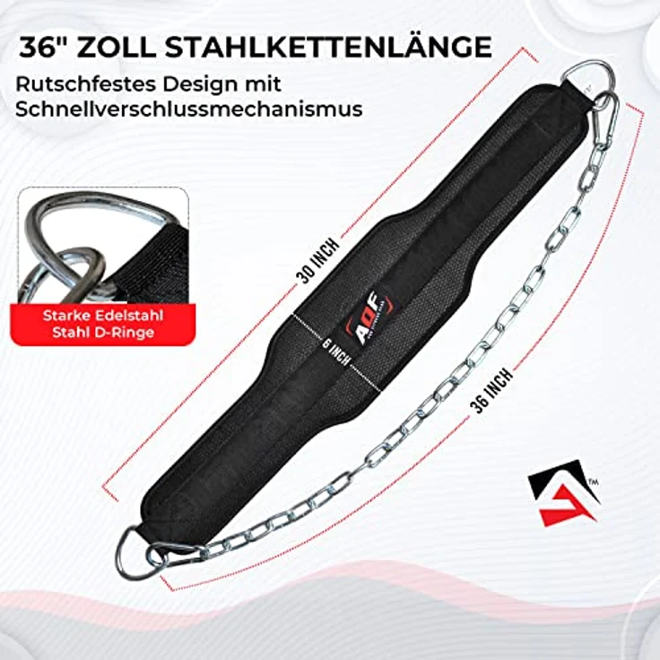 AQF Dip Gürtel Mit Stahlkette, Neopren Fitness Gewichthebergürtel, Gewichtsgürtel, Bodybuilding Dip Belt, Dipgürtel Kraftraining Gürtel Dips Herren Damen (Schwarz) – Bild 3
