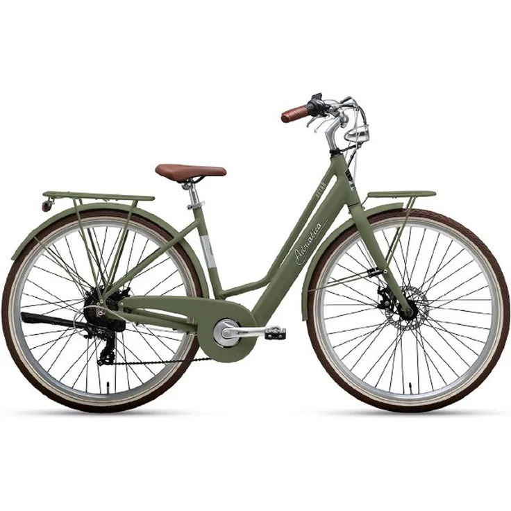 Adriatica Elektro-Citybike RETRO 28 Zoll, oliv, 250 Watt Motor, 10AH Akku, 6-Gang Kettenschaltung