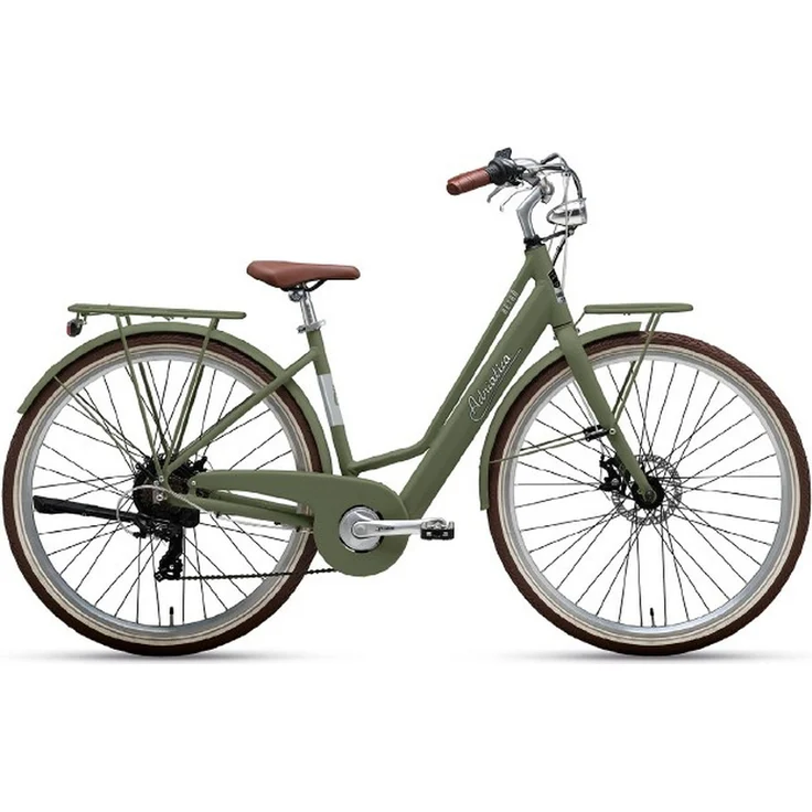 Adriatica Elektro-Citybike RETRO 28 Zoll, oliv, 250 Watt Motor, 10AH Akku, 6-Gang Kettenschaltung