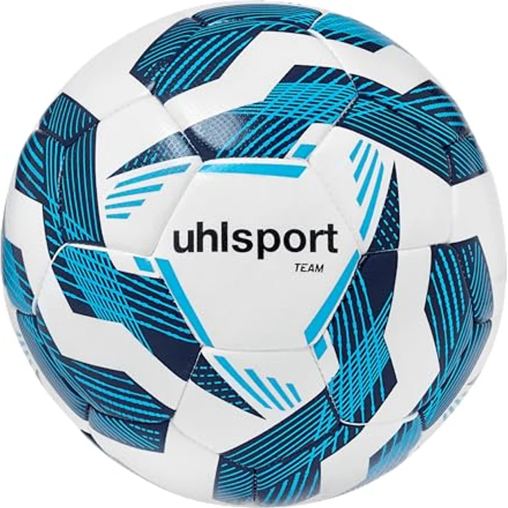 uhlsport Fußball Team-Fußbälle, langlebige Trainingsbälle aus thermoplastischem Polyurethan, Größe 3, 4 und 5, weiß/Marine/eisblau – Bild 1