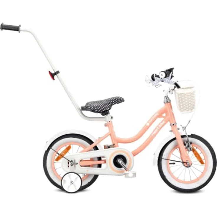 Sun Baby Kinderfahrrad Heart Bike, 12 Zoll mit Zusatzrädern und Schubstange, Aprikose – Bild 1