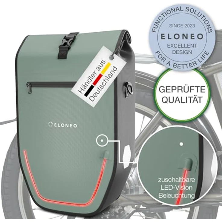 Eloneo Velotasche, 28 l Gepäckträgertasche aus wasserdichtem Material mit LED-Streifen und reflektierenden Elementen – Bild 7
