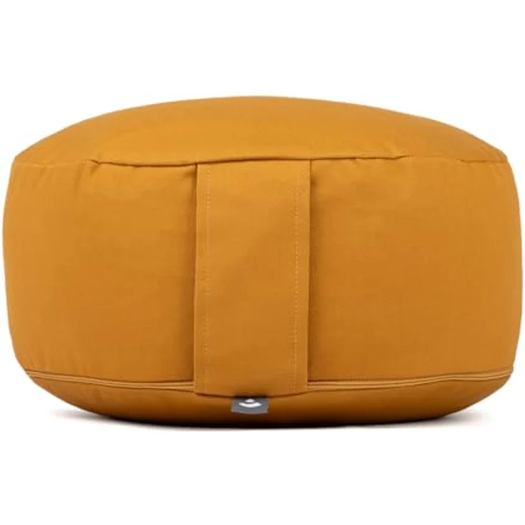 Bodhi Meditationskissen Rondo ECO | Yogakissen mit Bio Dinkelfüllung | Bezug aus 100% Baumwolle | Waschbarer Bezug mit praktischer Trageschlaufe | Höhe 20 cm (Honig-gelb) – Bild 2