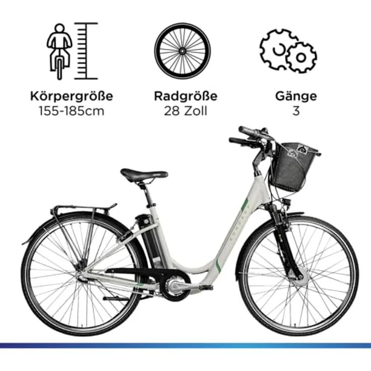 Zündapp Z510 E Bike 28 Zoll Damenfahrrad ab 155 cm mit 3 Gang Nabenschaltung und Rücktrittbremse, weiß – Bild 4