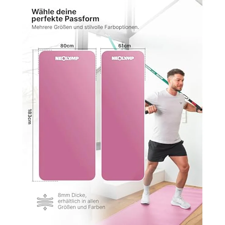 NEOLYMP Fitnessmatte, Yogamatte in Pink mit Tragegurt und Trainingsbuch inklusive Übungseinheiten – Bild 6