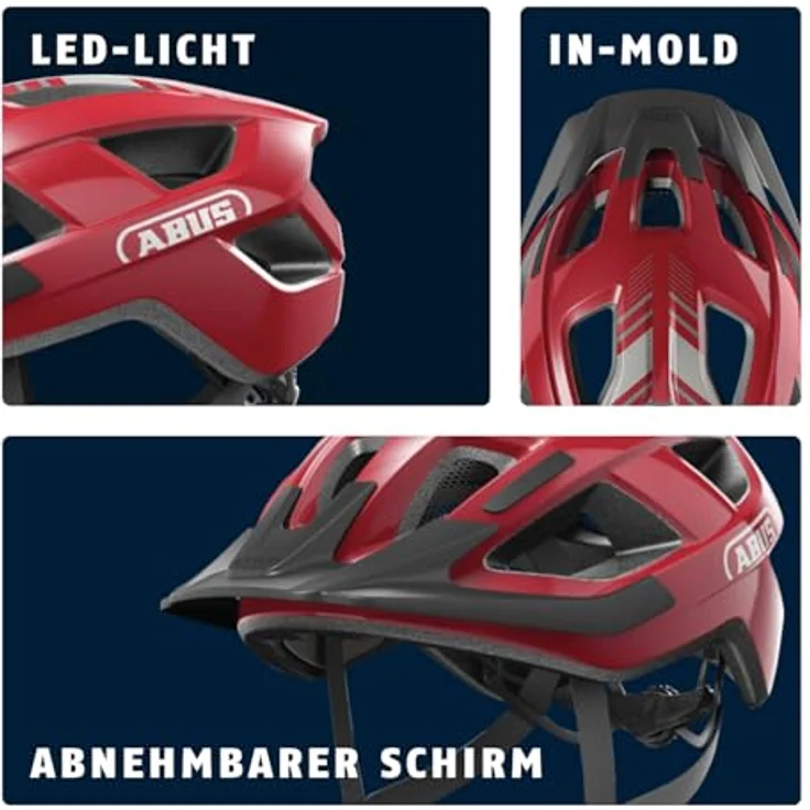 ABUS Fahrradhelm Aduro 3.0 LED - sportiver City-Helm für Damen und Herren - Größe M, Rot mit Rücklicht – Bild 5