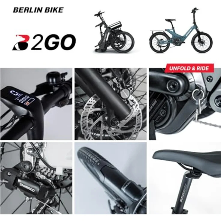 Berlin Bike 2GO dunkelblau - Klappbares E-Bike mit 20x1,95” Kenda-Reifen, Shimano 7-Gang-Schaltung, Ca. 50 km Reichweite – Bild 10