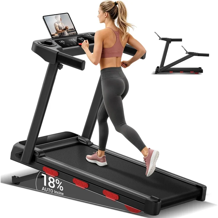 LONTEK Klappbares Laufband mit elektrischer Steigung bis 18 %, 1-12 km/h, LED-Display und 3,0-HP-Motor