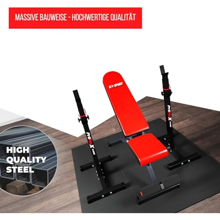 K-Sport Trainingsset: Langhantelablage bis 180kg mit verstellbarer Hantelbank, Squat-Rack, Flachbank mit Beincurler, inkl. E-Book – Bild 5