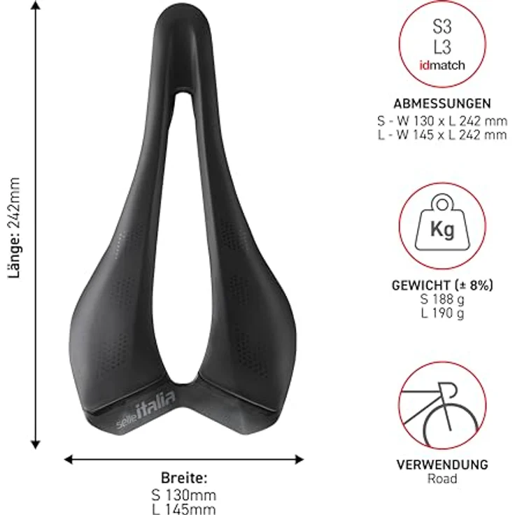 Selle Italia SLR Advan Rennrad-Sattel, Manganstahl-Rahmen, Superflow-Aussparung, optimale Polsterung, Größe L3, Schwarz – Bild 5