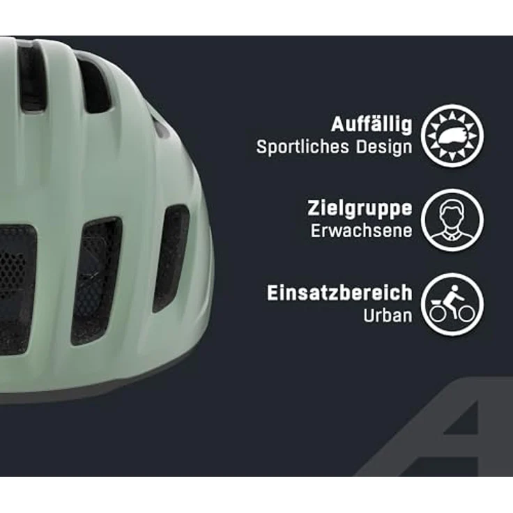 ALPINA Paranus Urban Fahrradhelm mit LED-Rücklicht, leichter Hi-EPS-Innenschale, großer Belüftung und Insektennetz, Willow-Green matt, S (52-56 cm) – Bild 3