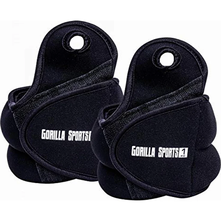 GORILLA SPORTS® Gewichtsmanschetten verstellbar 2er-Set für Fuß- und Handgelenke, Laufgewichte mit Daumenschlaufe, 2x1 KG, schwarz – Bild 1