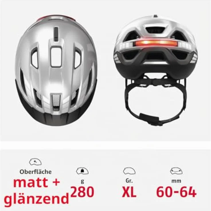 ABUS Urban-I 4.0 ACE Fahrradhelm, Größe XL, Silber, mit magnetischem Lichtstreifen und Zoom Spin Verstellsystem – Bild 3