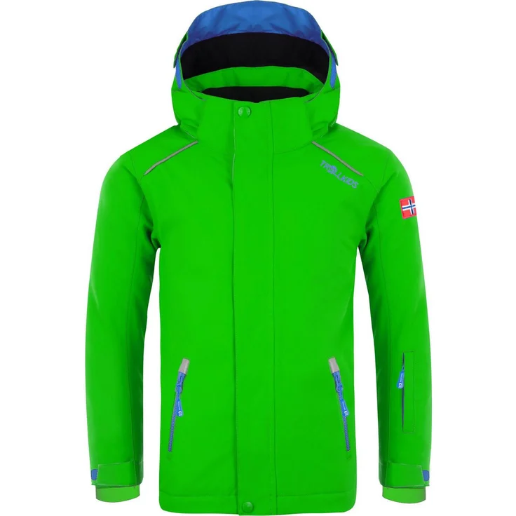 Trollkids Kid's Holmenkollen Snow Jacket Pro, Skijacke für Jungen mit 10.000 mm Wassersäule, Fleecegefüttert, abnehmbare Kapuze, grün, Größe 92