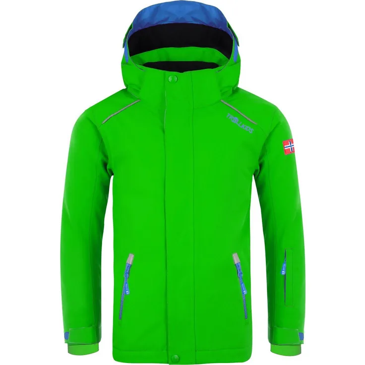 Trollkids Kid's Holmenkollen Snow Jacket Pro, Skijacke für Jungen mit 10.000 mm Wassersäule, Fleecegefüttert, abnehmbare Kapuze, grün, Größe 92