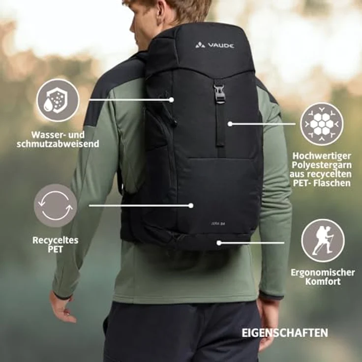 VAUDE Jura 24, Wanderrucksack 24L mit atmungsaktivem Netzrücken, Trinksystem-Fach und elastischen Außentaschen – ideal für Tageswanderungen – Bild 3