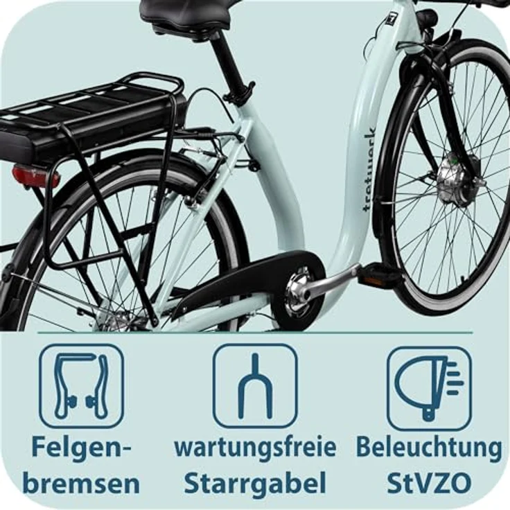 Tretwerk Linea E Bike, 28 Zoll Damen Pedelec mit 3 Gang Nabenschaltung, Elektro Fahrrad Citybike retro Tiefeinsteiger, hellblau, bis 95 km Reichweite – Bild 7