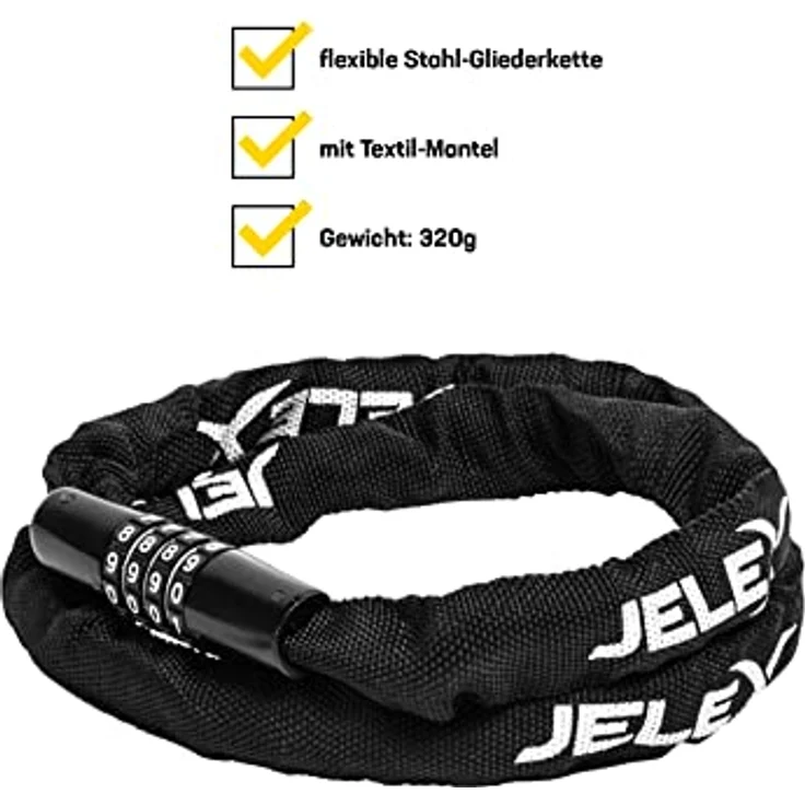 JELEX Dr.Security Fahrradschloss, Anti-Diebstahl-Sicherung mit 4-stelligem Zahlenschloss, personalisierbar, für City Räder, MTB und E-Bike, 98 cm x 2,5 cm – Bild 3