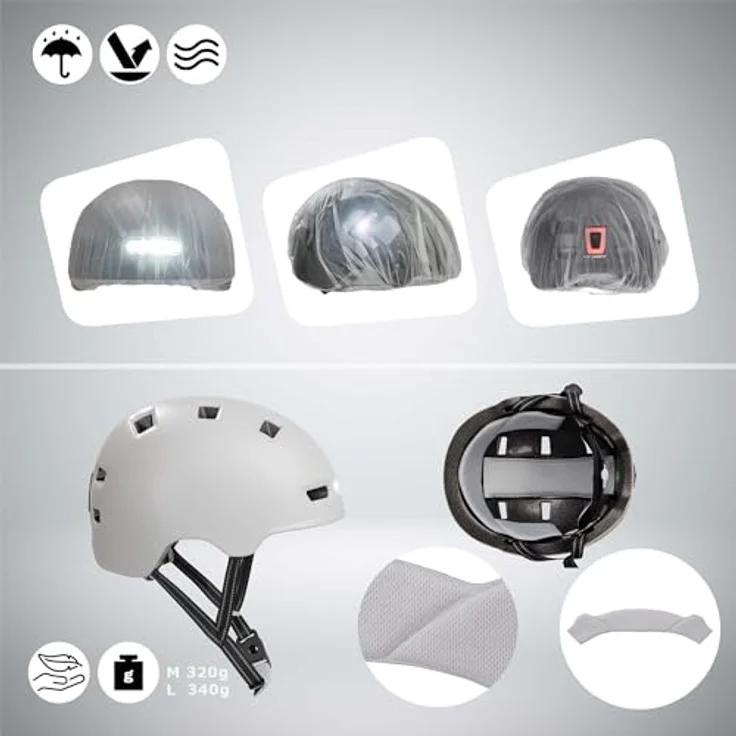 Crazy Safety Velohelm Matt White, Fahrrad- und Skaterhelm für Kopfgrößen 57-61 cm mit reflektierenden Riemen und leichtem Design – Bild 8