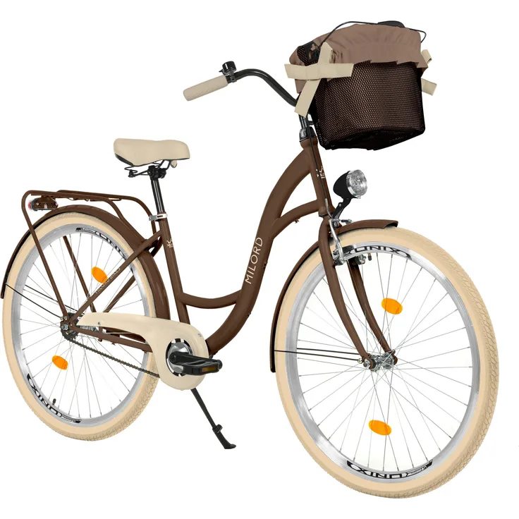 Milord Komfort Fahrrad, Damenfahrrad 26 Zoll, 1 Gang, braun mit Korb und aufrechter Sitzposition
