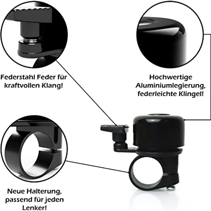 TF-Mind Fahrradklingel 120dB, heller Klang, 360° drehbarer Klingelhebel, Aluminiumlegierung, schwarz – Bild 2