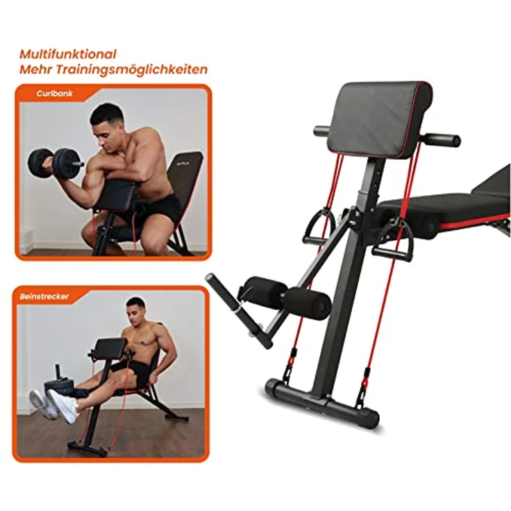DH FitLife Hantelbank klappbar mit Curlbank & Beinstrecker | Weight Bench 7 Stufen verstellbar, Schwarz – Bild 3
