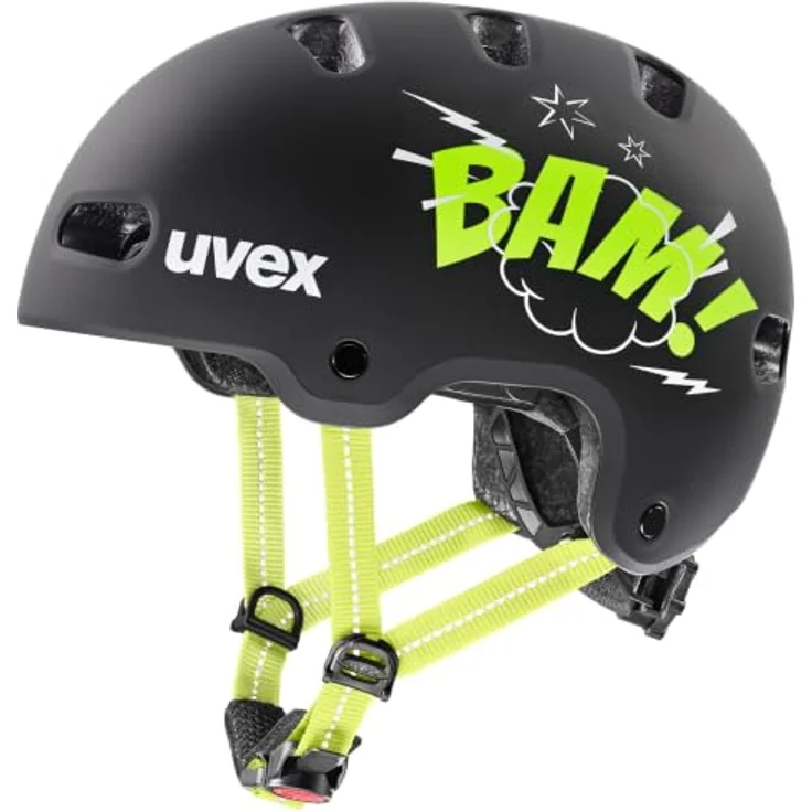 Uvex kid 4 style bam, Fahrradhelm für Kinder, schlagfeste ABS-Hartschale, schwarz-lime matt, Größe 55-58 – Bild 1