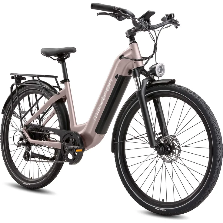Maxtron Marathon 28" E-Bike Citybike, Bafang Heckmotor, 810Wh Akku, bis 160km, hydraulische Scheibenbremsen, 7-Gang, Aluminiumrahmen in Gold
