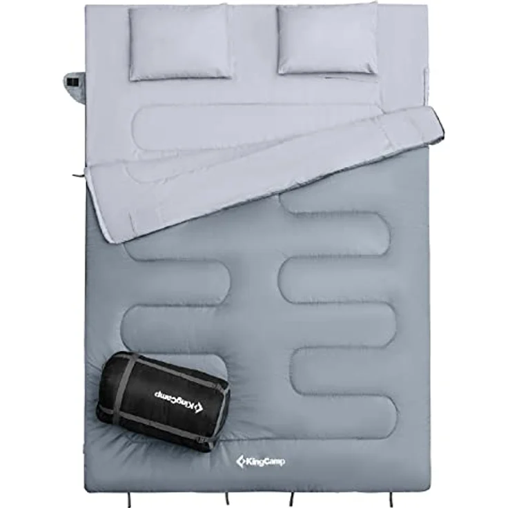 KingCamp Deckenschlafsack Oxygen 250 D, Doppel-Schlafsack für 2 Personen, XL, -3°C, mit Kissen und Innentasche, Medium Grey – Bild 1