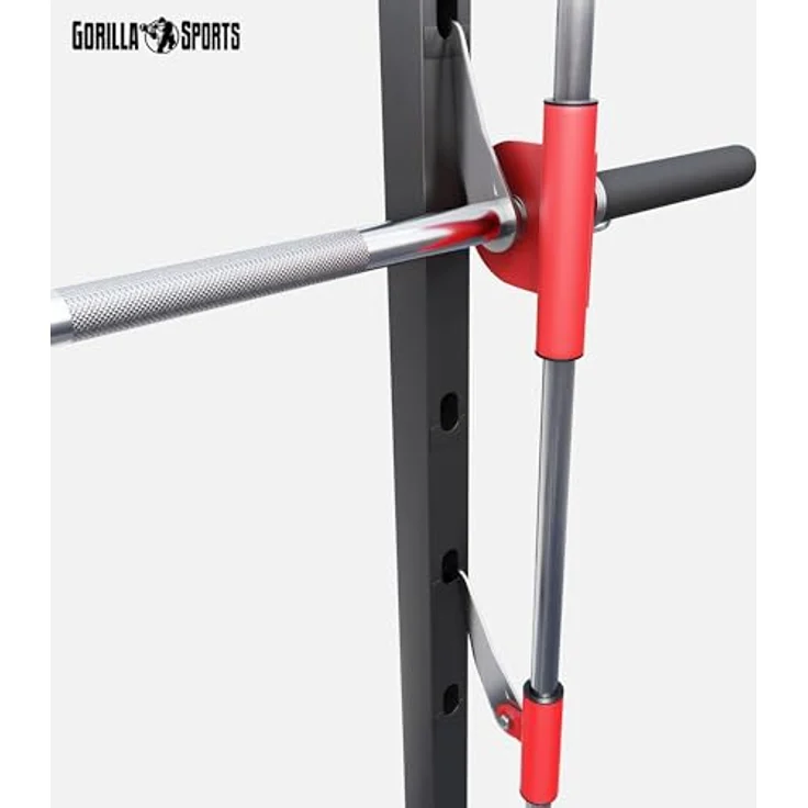 GORILLA SPORTS Power Rack - inkl. geführter Langhantelstange 25mm, bis 300kg, Stahl - Multipresse Squat Rack, Smith Machine, Kniebeugeständer, Kraftstation, schwarz – Bild 4